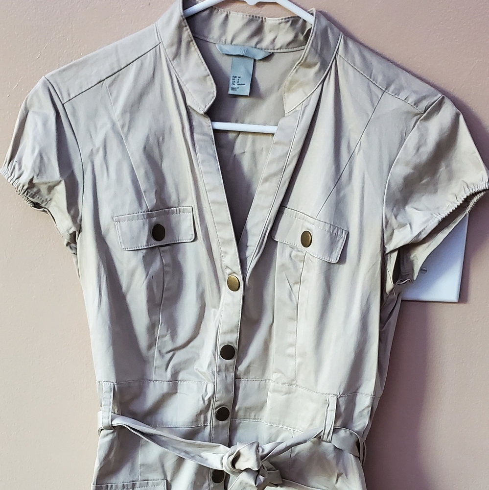 Tan H&M button tie dress